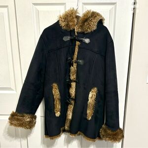 NWOT COLDWATER CREEK Black/Brown Faux Fur Coat Size 1XL 18
